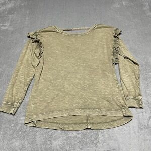 Anthropologie Pilcro Top Womens Small Ruffled Open Back Moss Cotton Long Sleeves